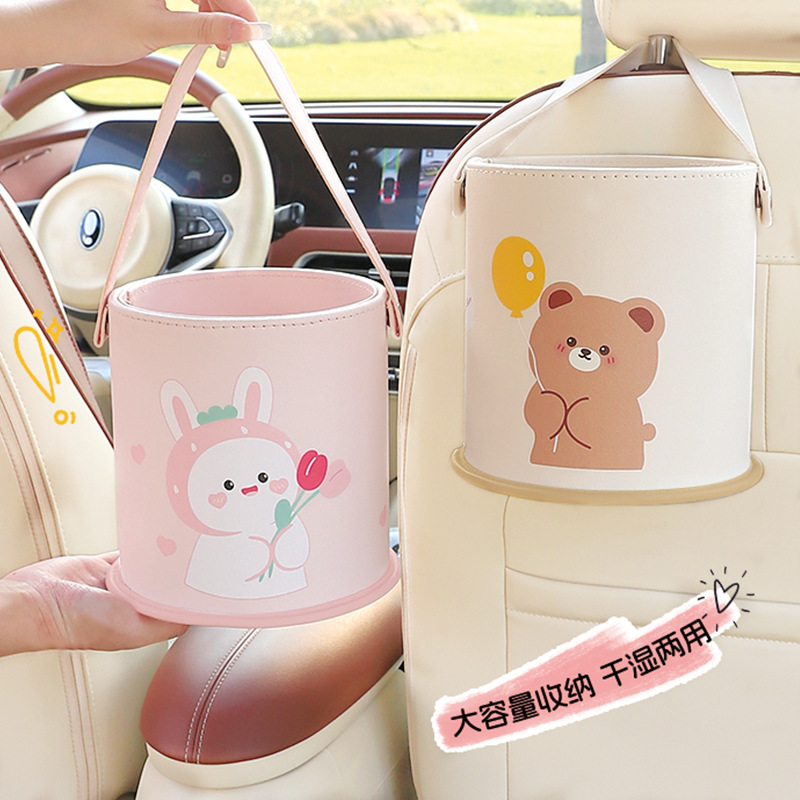 Waterproof Car Trash Can With Lid - 車用ゴミ箱漫画椅子背もたれ吊り下げ収納ボックス丸型収納バレルクリエイティブ多機能車用収納防水ツール