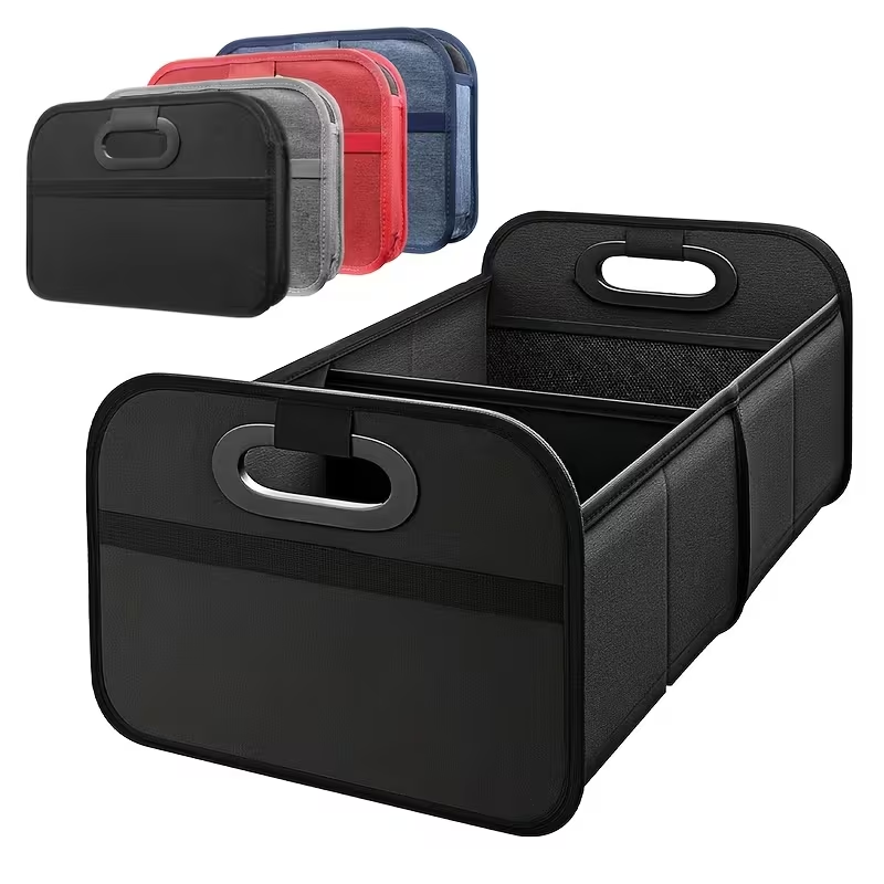 Car Trunk Organizer Foldable Storage Box - 折りたたみ式ポータブルカートランク収納ボックス、サイドネット付き、省スペース自動車荷物収納コンテナ
