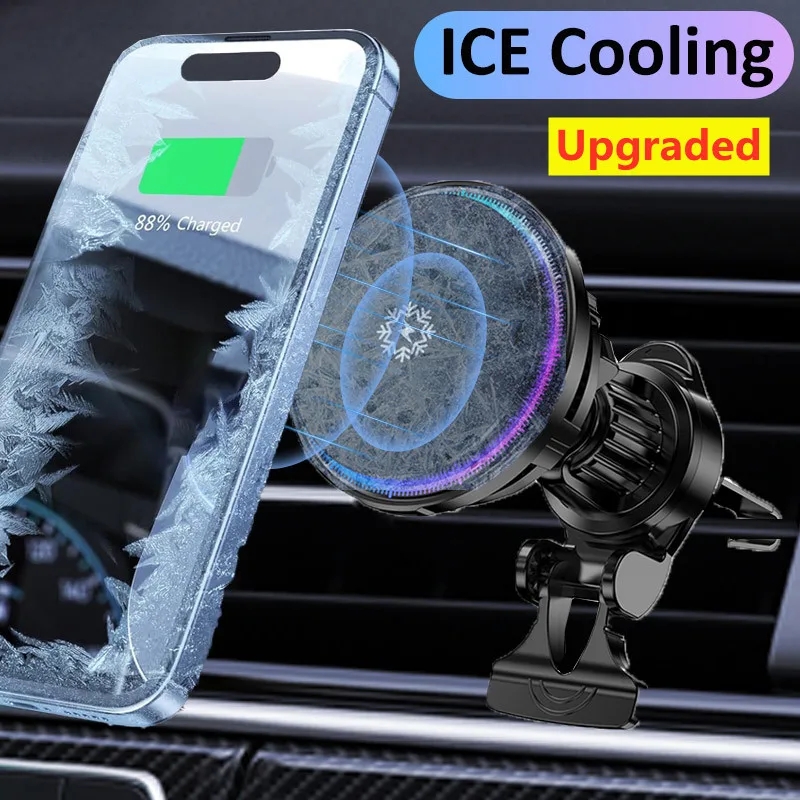 Wireless Car Charger Mount Fast Charging - アイスクーリングマグネティックワイヤレス自動車充電器、急速充電ステーション、マグネット電話ホルダー、iphone 15、14、13、12 pro max、15w用スタンド