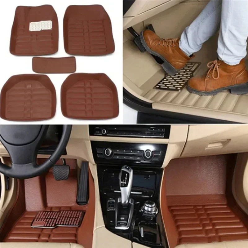 Car Floor Mats Universal Waterproof Leather - 5 個プレミアム簡単クリーン防水自動車フットパッドユニバーサル防水 PU レザー耐久性のある車のフロアマット車のインテリアアクセサリー