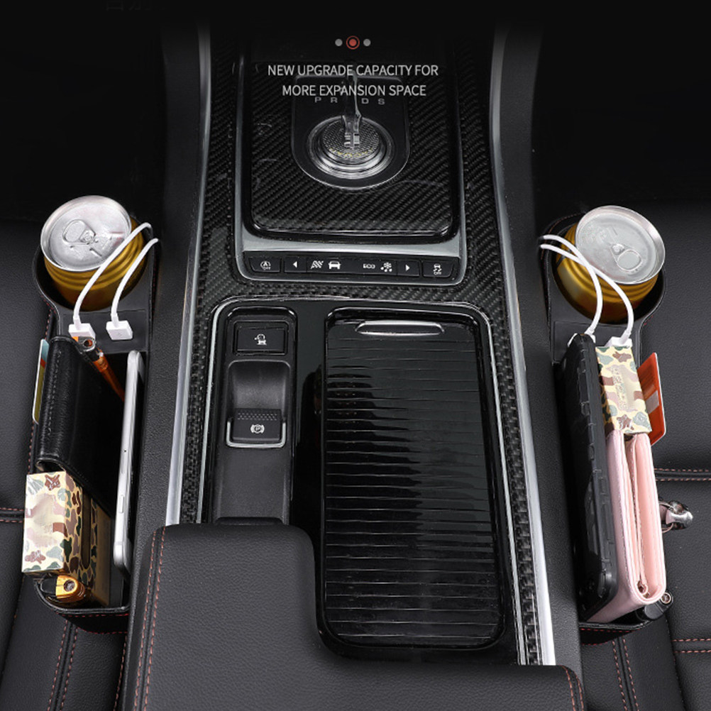 Seat Gap Filler Organizer With Usb Charger - 車用シート隙間収納ボックス ブラック ユニバーサル フィラーキャッチャー オーガナイザー 運転席側