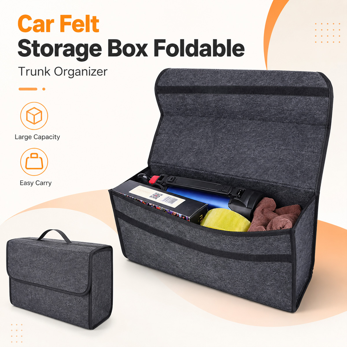 Car Trunk Organizer Foldable Storage Box - YONGRUN 折りたたみ式フェルト製車用収納ボックス 自動車トランクオーガナイザー 軽量カーゴビン 工具用 緊急キット