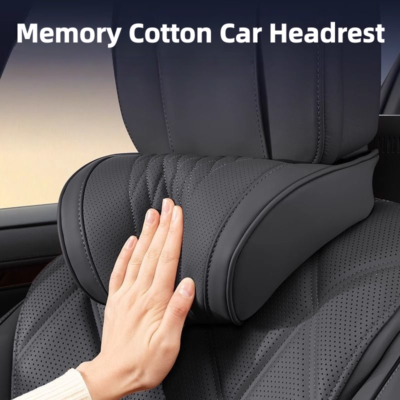 Memory Foam Car Neck Pillow Lumbar Support - 豪華なメモリーフォーム車用ヘッドレストクッション、レザーカバー付き、柔らかく通気性があり快適な車用シートネックピロー