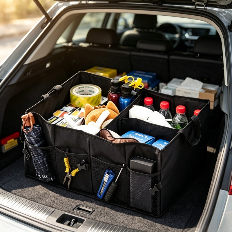 Car Trunk Organizer Foldable Storage Box - 折りたたみ式大容量車用トランク収納ボックス、耐摩耗性多目的オーガナイザー（車内キャンプ、ピクニック、家庭用）