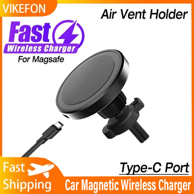 Magnetic Phone Holder For Car Vent - 車載15Wマグネット式ワイヤレス充電器 エアコン吹き出し口用スマホホルダー Magsafe対応 iPhone 16/15/14/13/12 Pro