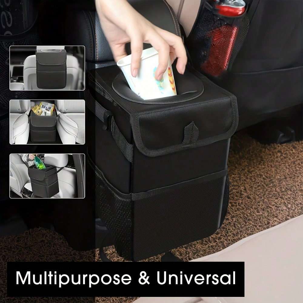 持ち運び可能な防水車用ゴミ箱、蓋とポケット付き、漏れ防止、多 - Waterproof Car Trash Can With Lid のレビューと価格
