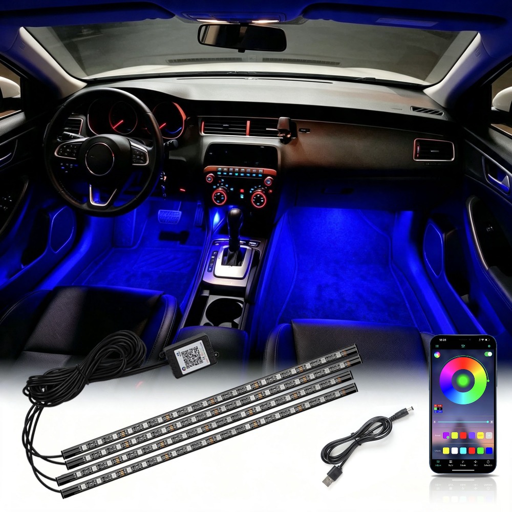 マルチモードRGBネオン車内フットアンビエントランプ72 L - Led Ambient Interior Car Lights App Control のレビューと価格
