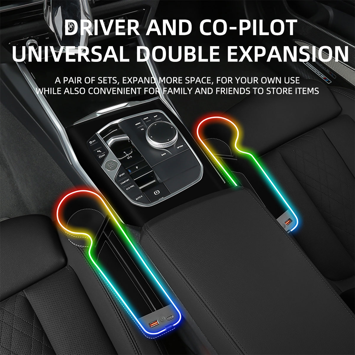 カーシート隙間埋めカップホルダー RGB変色LED 車隙間収 - Seat Gap Filler Organizer With Usb Charger のレビューと価格