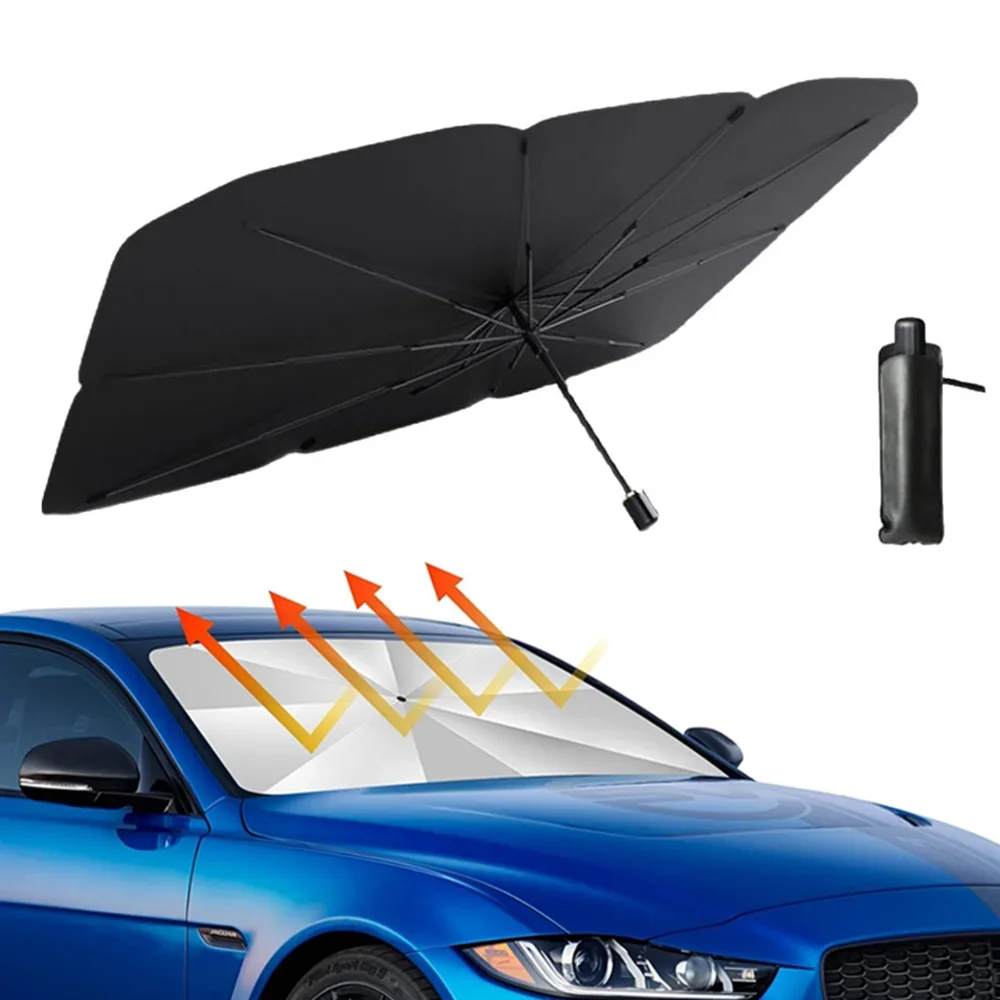 ポータブルカーサンシェード傘、フロントガラス用、高遮光UVカ - Car Sunshade Windshield Umbrella Foldable のレビューと価格