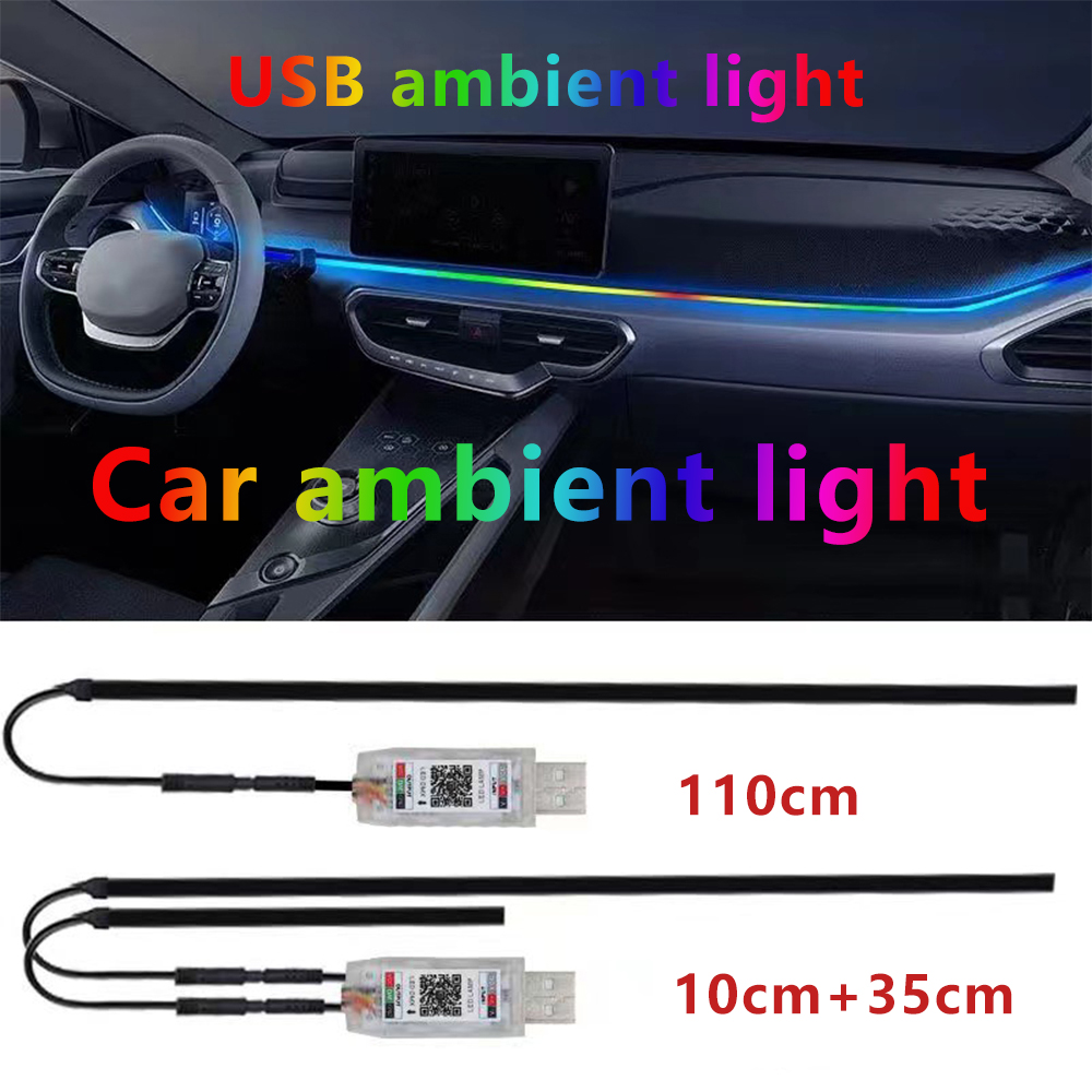 車用LEDアンビエントライト USB 64色 アクリルストリ - Led Ambient Interior Car Lights App Control のレビューと価格